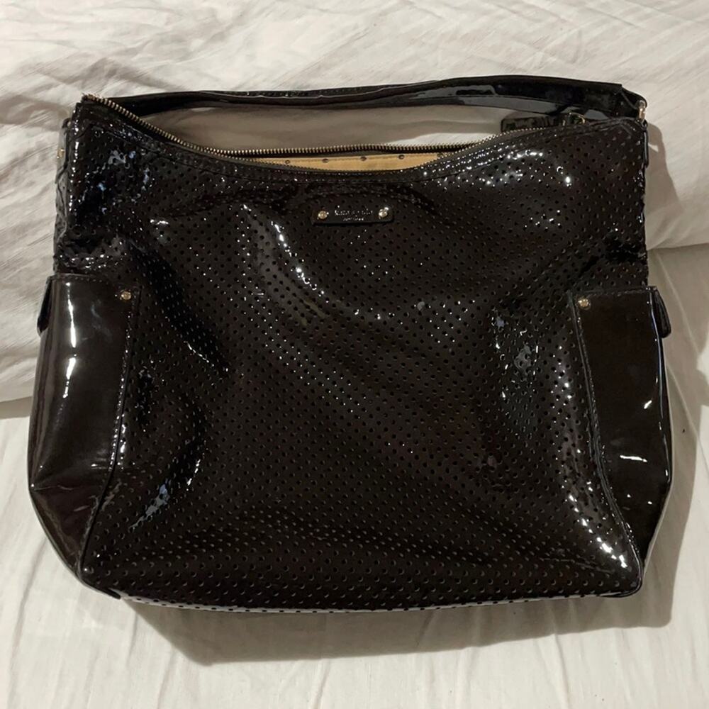 Kate spade chocolate brown patent leather shoulder bag dust bag like new